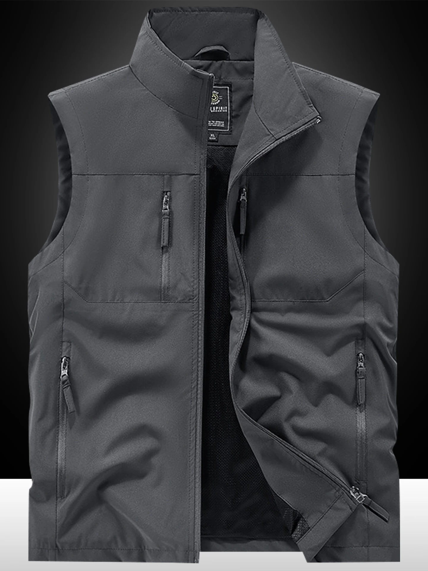 

Свободный крой, повседневная рабочая одежда, жилет, мужской осенний уличный многоэтажный воротник-стойка, свободный жилет большого размера, простой цветной жилет