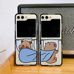 Funny Cartoon Animal Capybara Couple Phone Case For Samsung Galaxy Z Flip 7 6 4 3 Cute Hard PC Folding Cover For Zflip 5 Fundas