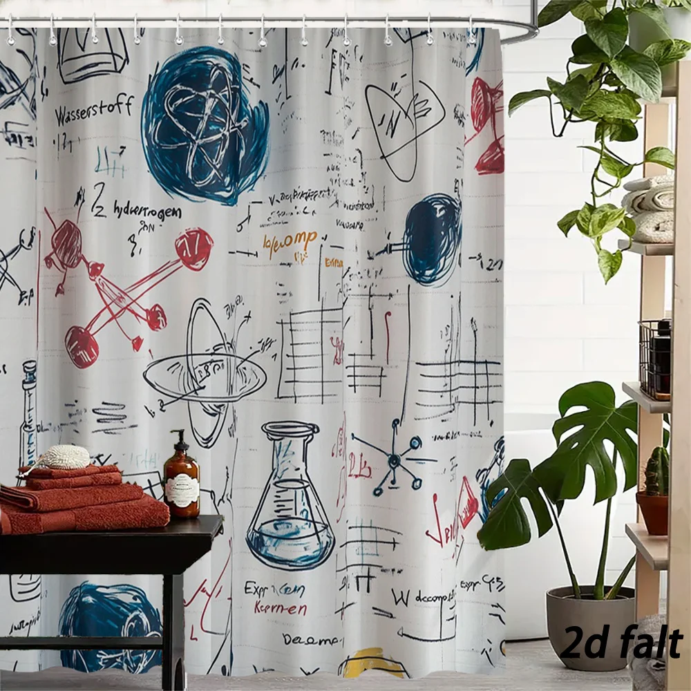 Science Lab Shower Curtain  Physics Chemistry Sketch Design Beaker Atom Formula Polyester Bathroom Decor 70.8x70.8 inch 12 Hooks
