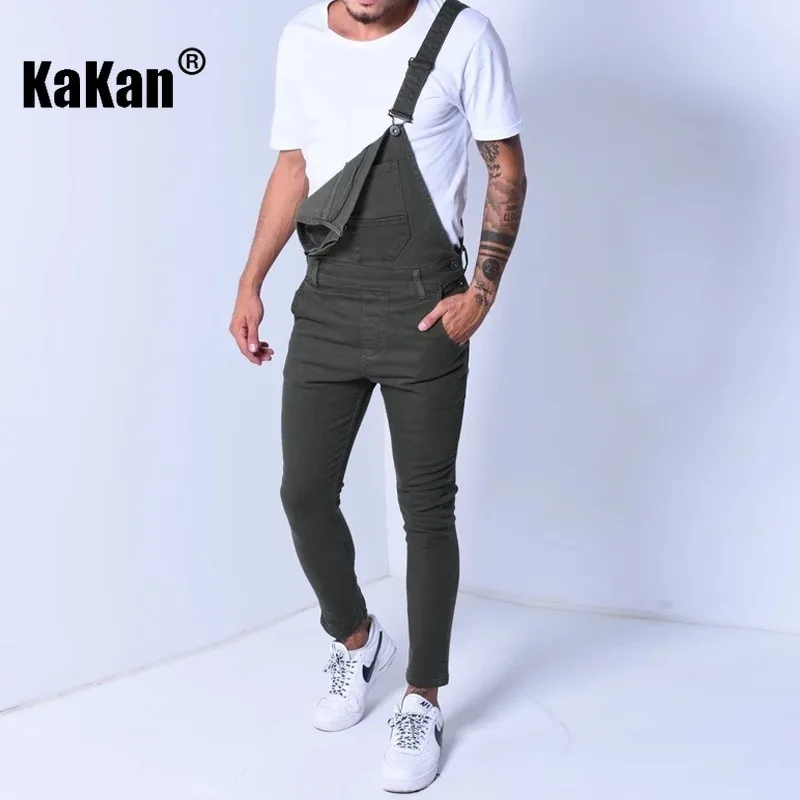 Kakan - European and American New Strap Pants Jeans for Men, Popular Tear Up One Piece Work Jeans in 3 Colors K34-844