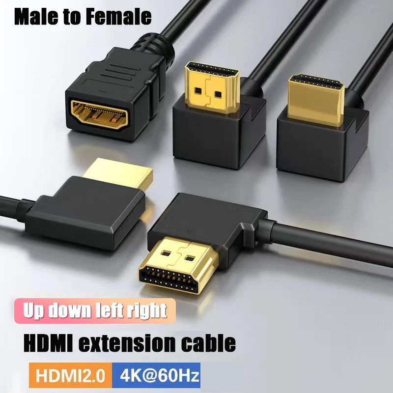 HDMI 2.1 Extension Cable HDMI Extender Cable Elbow Angle HDMI Male to Female 60Hz 4K Gold Plated For Displayer Monitor Tablet