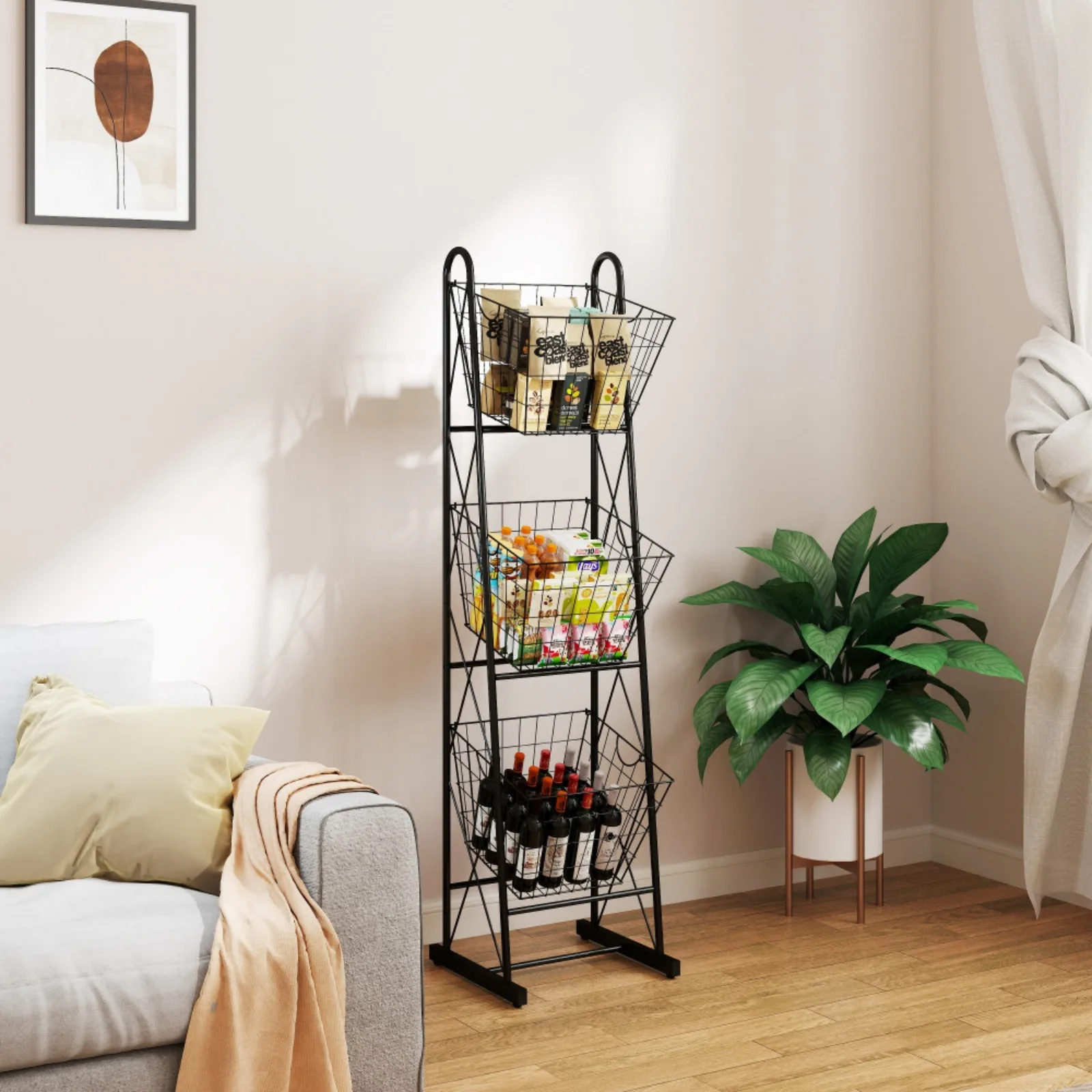 

3-Tier Kitchen Storage Basket Organizer, Freestanding Metal Wire Rack for Fruit, Vegetables, and Pantry Items