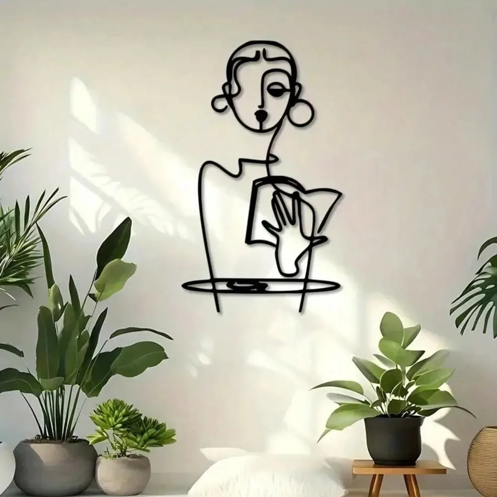 CIFbuy Iron Wall Art Minimalist Female Face Metal Sculpture Line Art Hanging Decor for Home Office Wellness