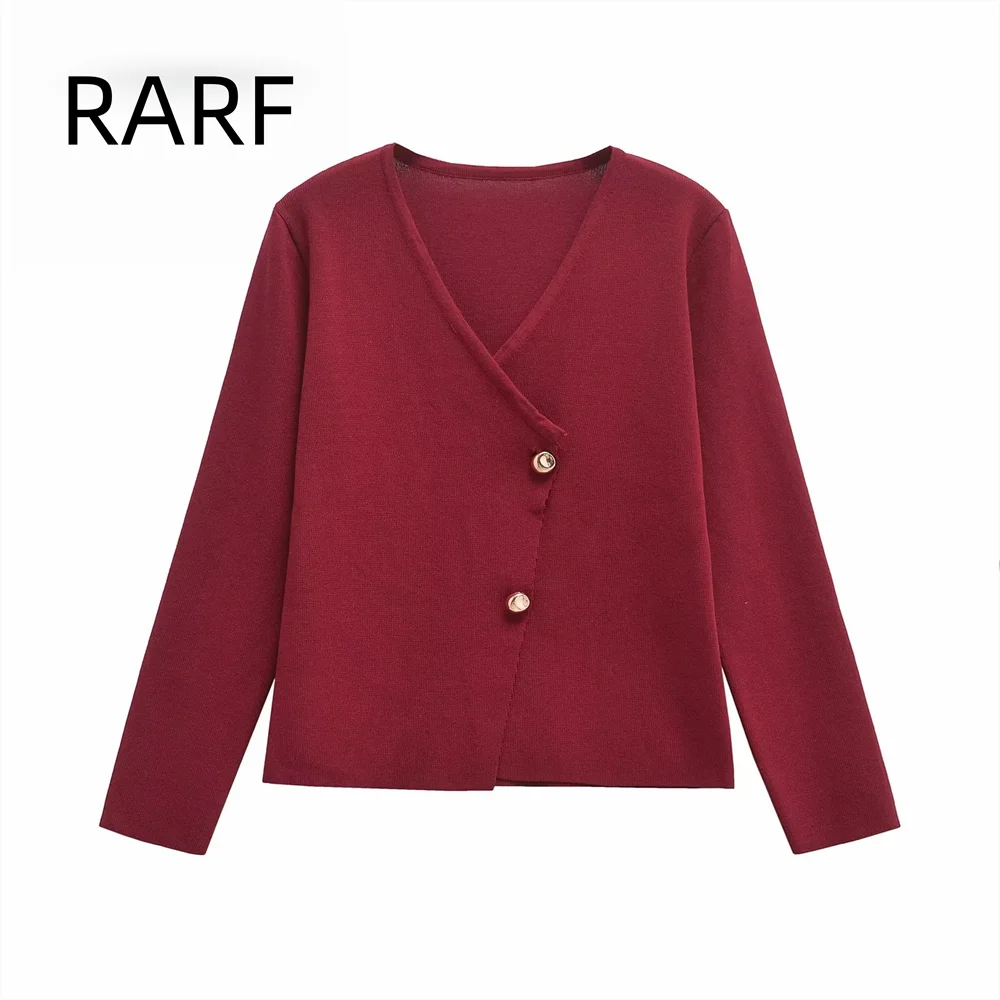 

2024 Autumn/Winter New Product Women's Asymmetric V-neck Long Sleeve Slim Knitted Jacket cardigan