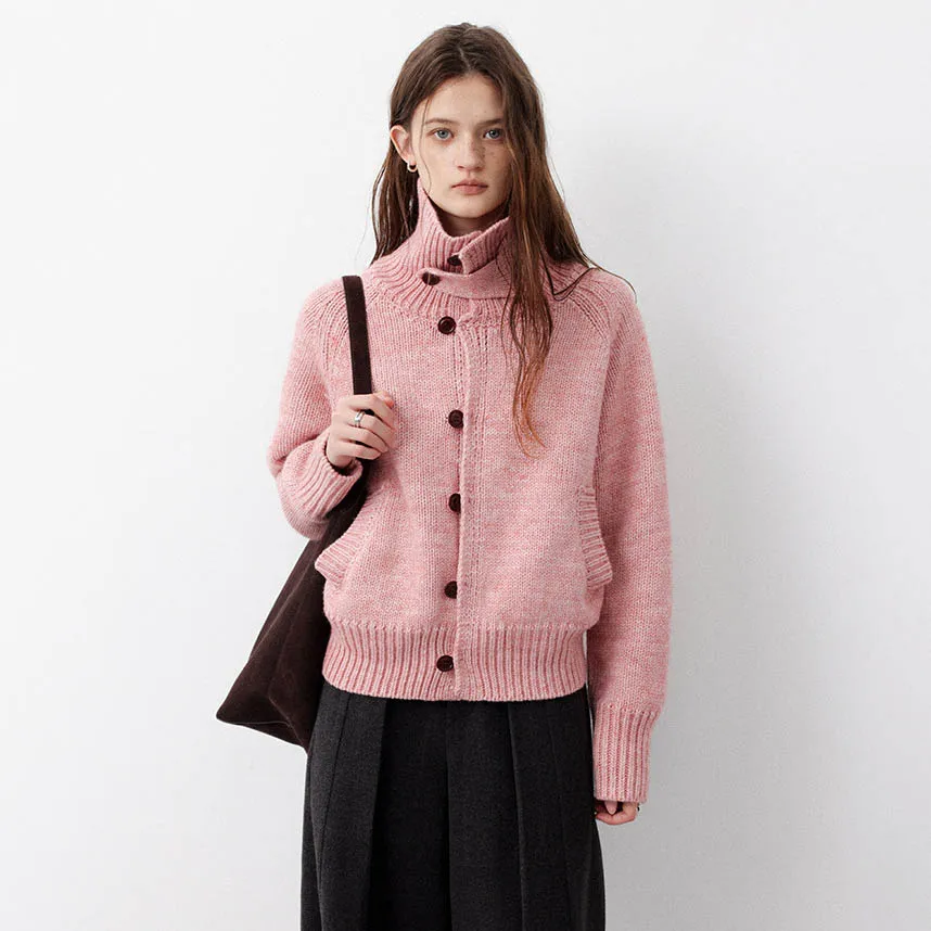 RU Fashion Ladies Collar Button Knit Cardigan Raglan Sleeve Patch Pockets Loose Silhouette For Autumn Casual Daily Outfit