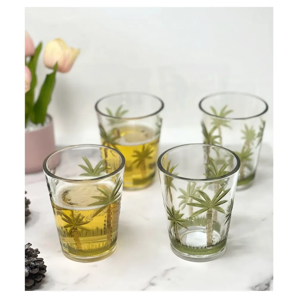 

Palm Tree Design Acrylic Glasses Drinking Set of 4 DOF (15oz), Plastic Drinking Glasses, BPA Free Cocktail Glasses,Drinkware Set