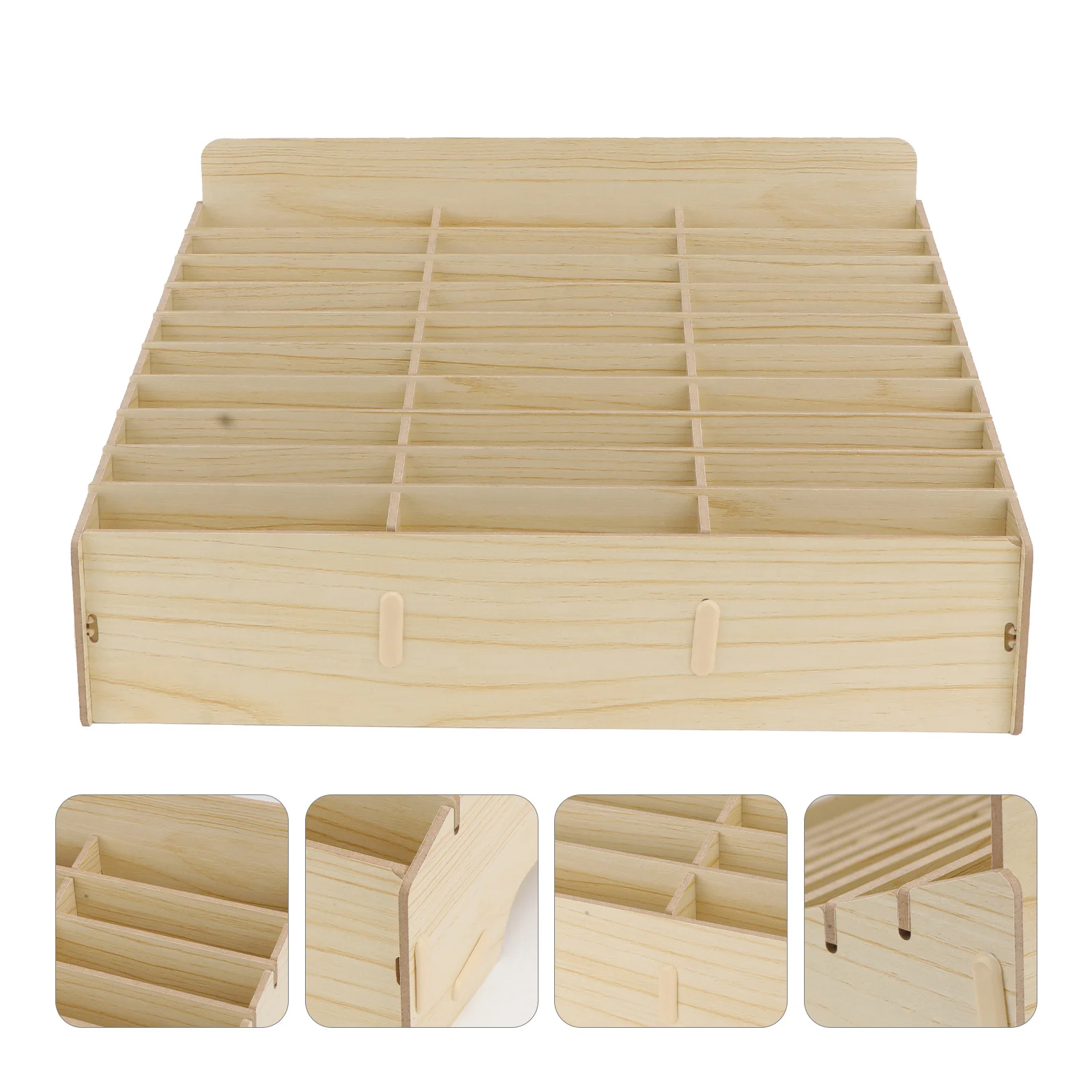 

1pc Wooden Phone Storage Box Multi-Grid Cellphone Holder For Classroom Conference Room Use Smooth Finish Reliable Structure