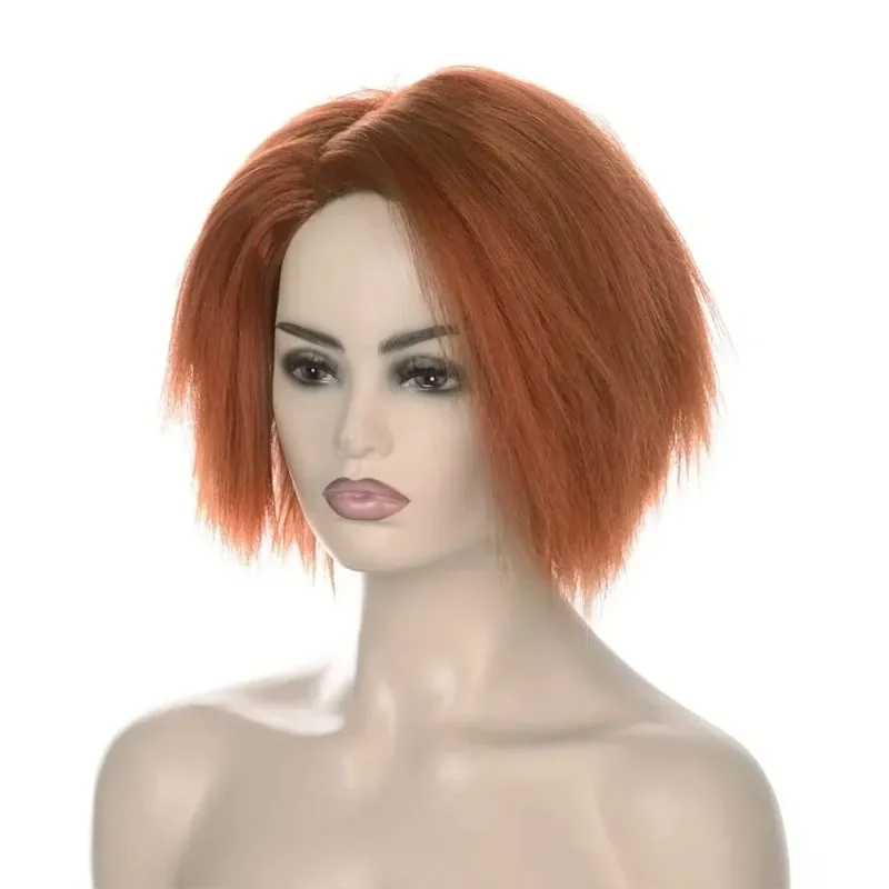 Chucky Cosplay Wig Woman Party Clothing Match Headwear Fluffy Orange Short Hair Film Child's Play Role Modeling Full Head Cover