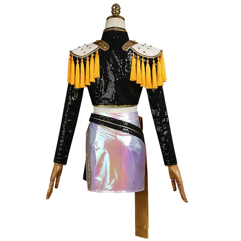 미라 케이팝 데빌 헌터 코스프레 블랙 골드 송 드레스 소녀 할로윈 코스프레 파티 의상