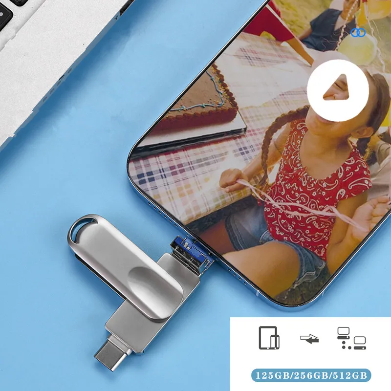 

For IPhone High Speed USB 3.0 Flash Drive 512G 256G 1TB For ipad/Android/TYPE-C/4in1 Pen Drive For iOS External Storage Devices