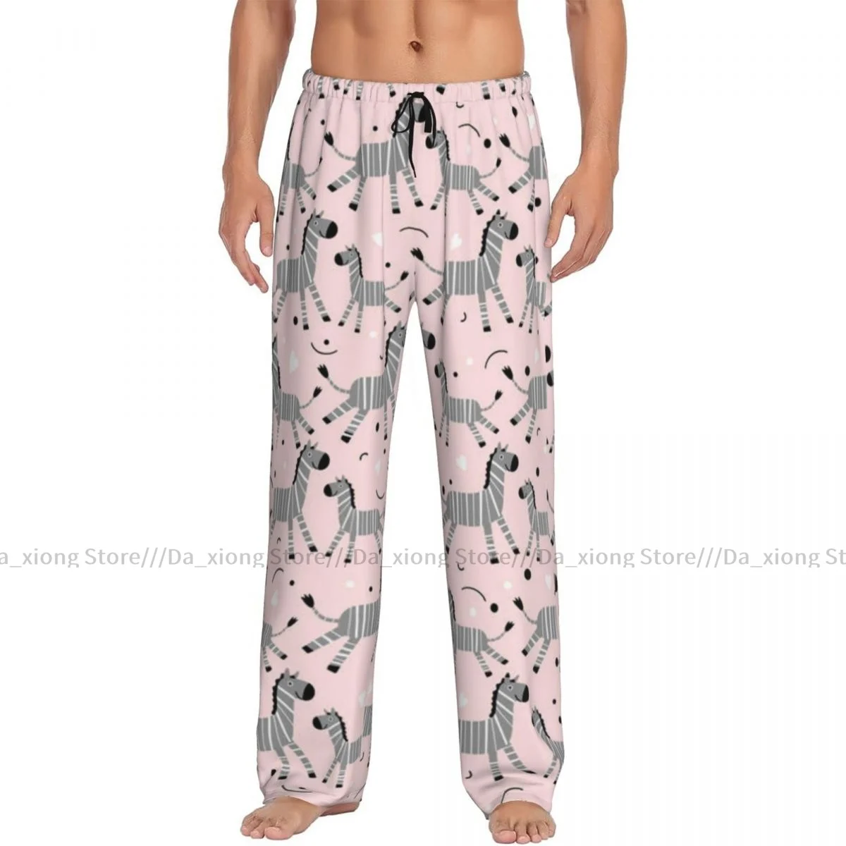 Mens Casual Pajama Long Pant Loose Elastic Waistband Smiling Zebra Safari Zoo Cozy Sleepwear Home Lounge Pants