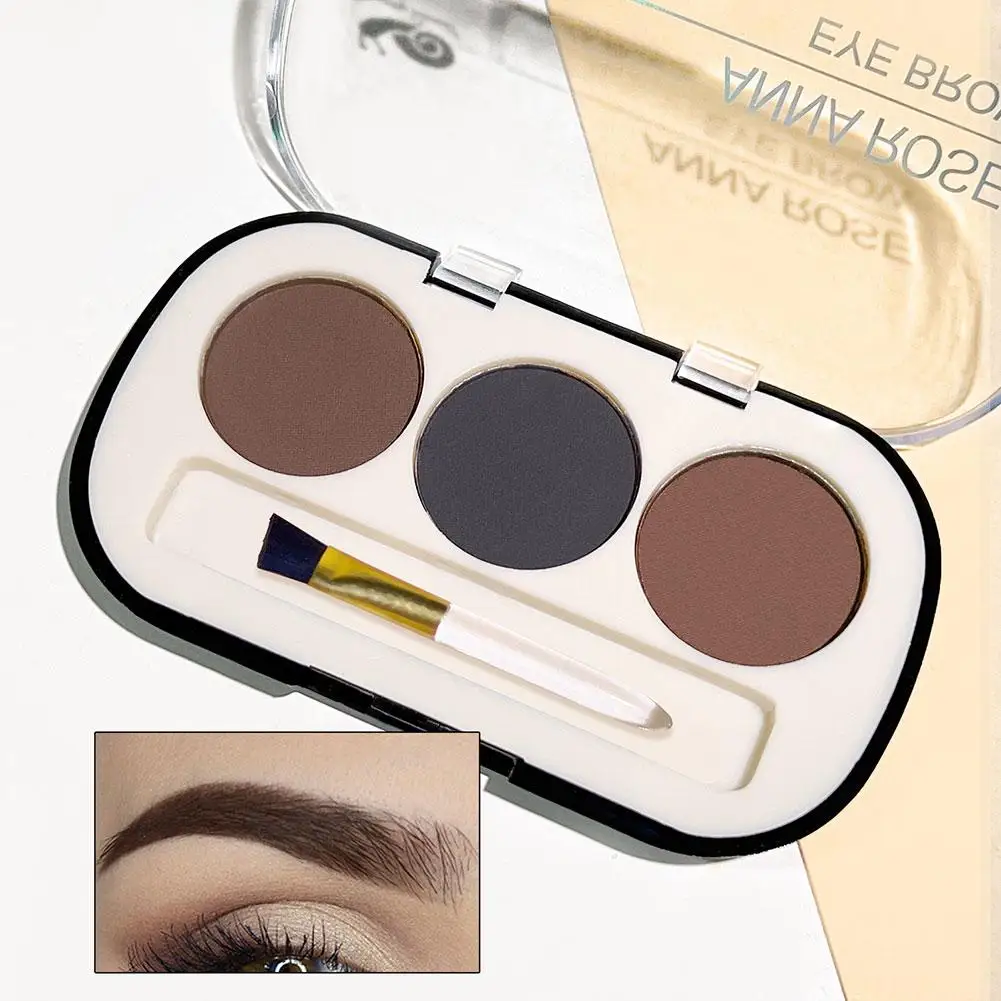 Palette de Poudre pour les Yeux, 3 Couleurs, avec Brosse, Imperméable, Rendu, Durable, Résistant à la Transpiration, Document Naturel, F0i9