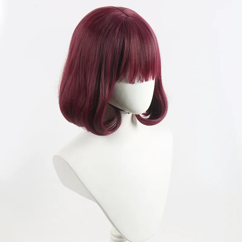 Peruka do cosplayu Velmy z filmu History, burgundowa, z grzywką na bok i wewnętrznymi loki, krótkie włosy anime.