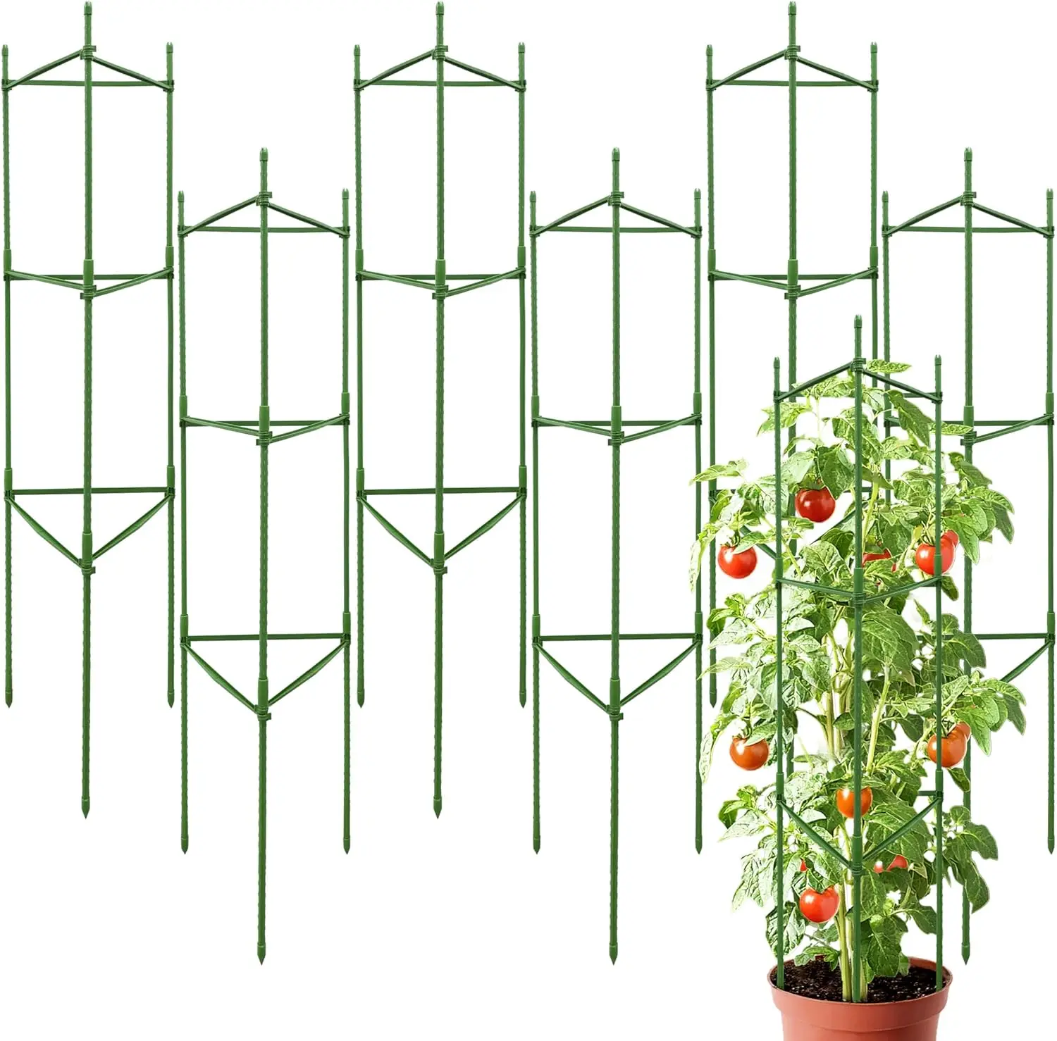 

6 Pack 48 Inch Tomato Cages for Garden, Triangle Metal Plant Support with Rust-Resistant Coating, Heavy Duty Tomato Trel