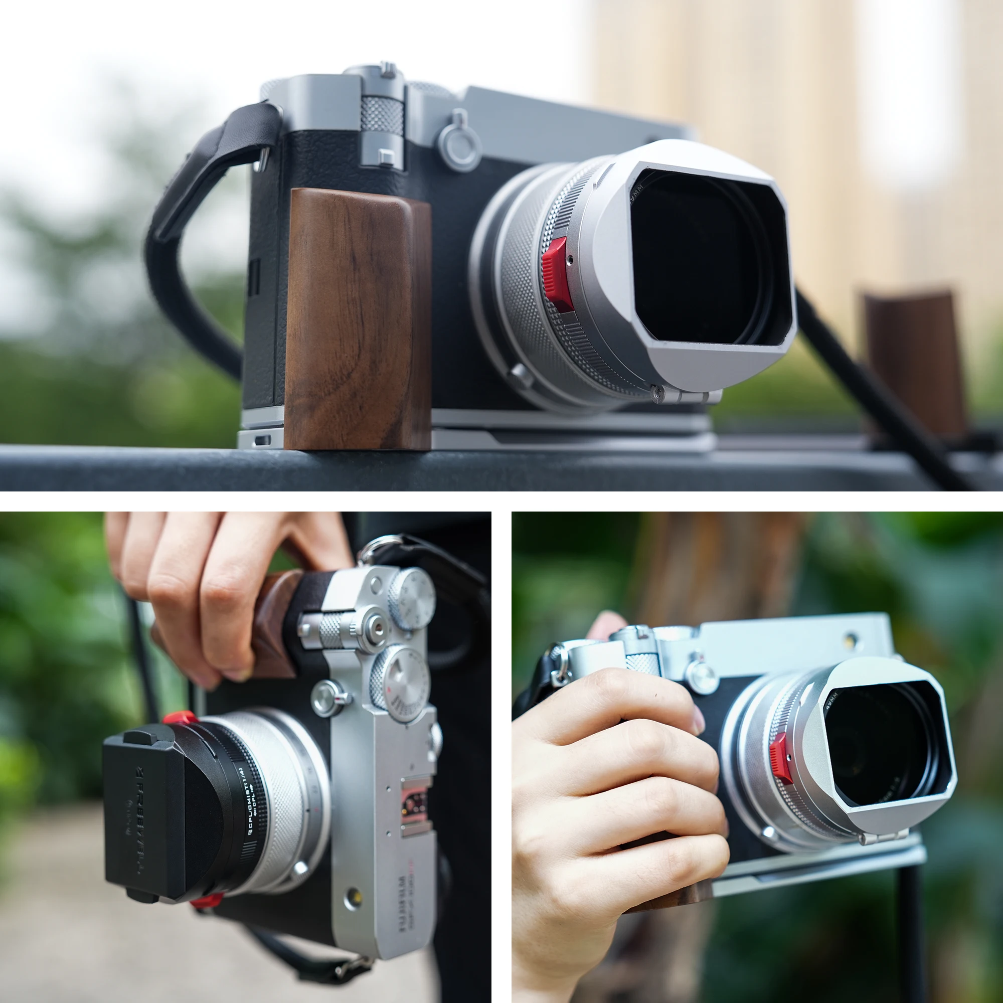Freewell Premium-Handgriff aus Holz mit L-Halterung für Fuji GFX100RF-Kamera mit Arca-Swiss-Schnellverschluss-Haltbarkeit – Detail 7