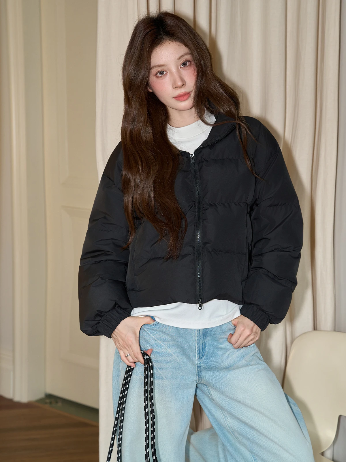 

Женская куртка-пуховик Bla ort свободного кроя, белая, с воротником-стойкой, теплая верхняя одежда для осени и зимы, новинка