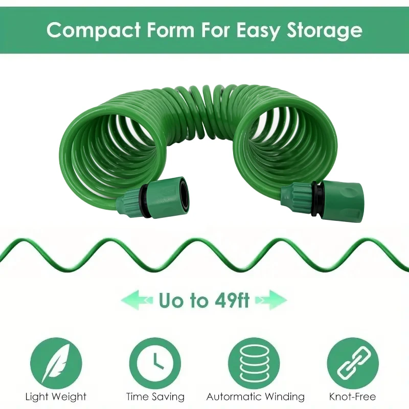 Garden Irrigation Water Pipe Sprinkler Head with 7-Function Nozzle Hose, Car Cleaning Spring Pipe, Plastic Hose Cleaning Tool