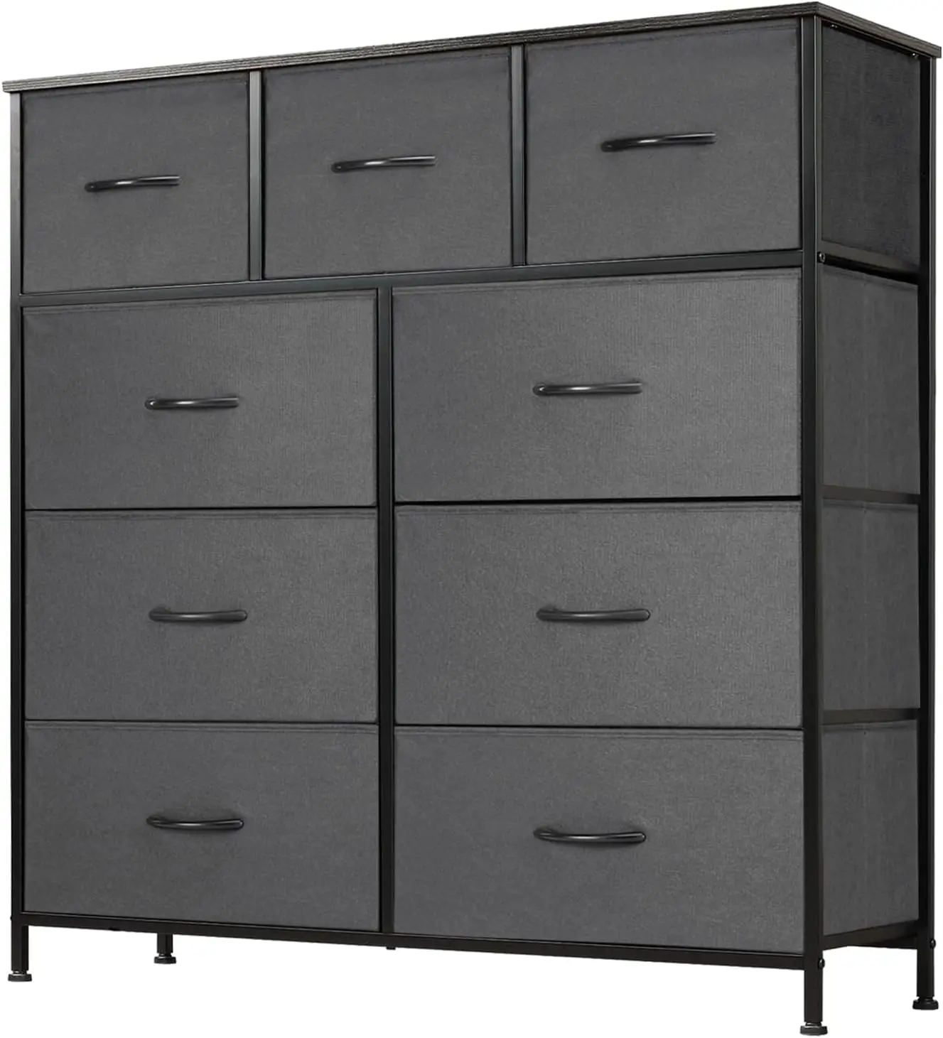 Dresser for Bedroom with 9 Drawers,Fabric Closet Organizer, Cloth Dresser with Metal Frame and Wood Tabletop Chest Storage Tower