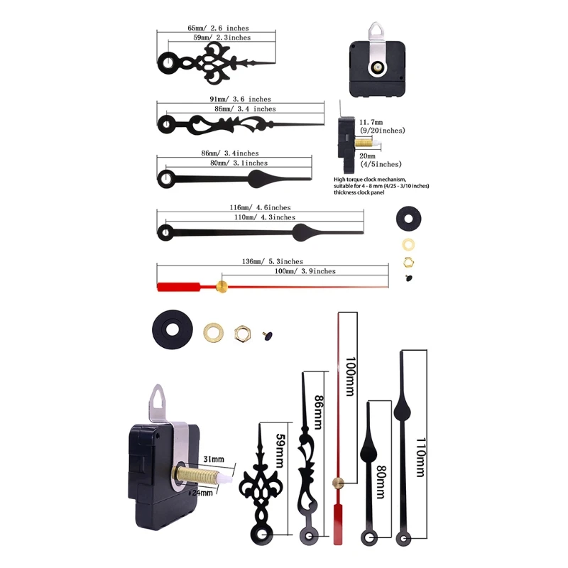 Long Shaft Clock Movement Mechanism with 2 Pairs of Hands Repair Part DIY