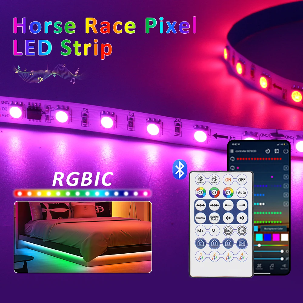 Rgb Ic Horse Race Led Strip Licht Dc 24V Droom Kleur 60 Pixel 5M 10M 20M adresseerbare Tape Lamp Bluetooth Controller Met Afstandsbediening