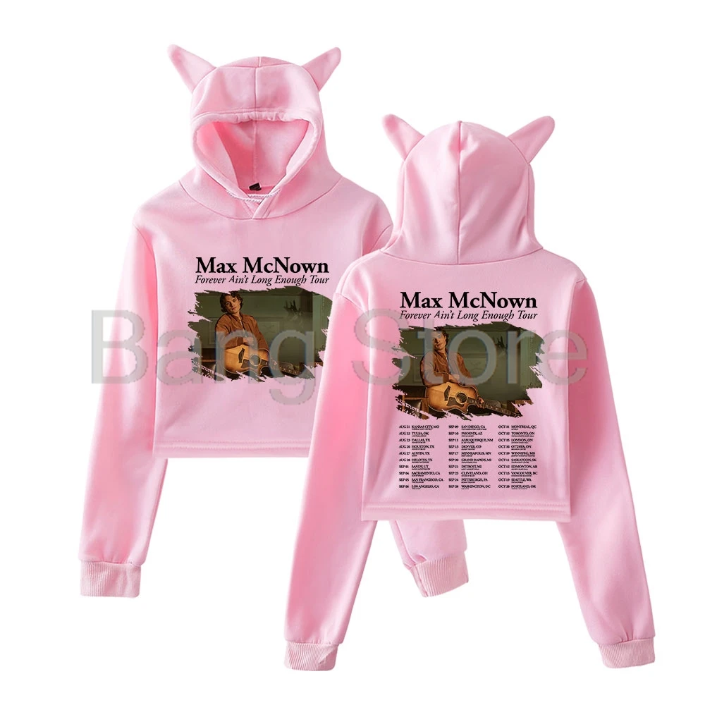 Max McNown The Forever Ain't Long Enough Tour Cat Ear Felpa con cappuccio da donna Felpe a maniche lunghe Donna Casual Streetwear Crop Top