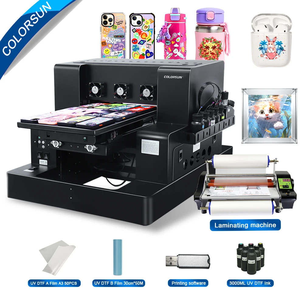 Colorsun A3 UV DTF Printer For Epson L805 impresora UV DTF Printing Machine A3 Flatbed Printer For Acrylic Wood Phone case