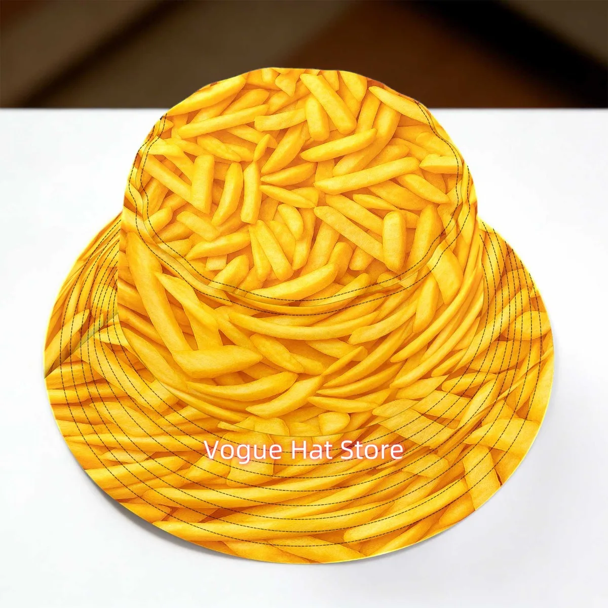 1pc Crispy Golden Fries Print Bucket Hat - Foldable Fitted Closure Suitable for Christmas, Valentine's Day, Back-to, Graduation