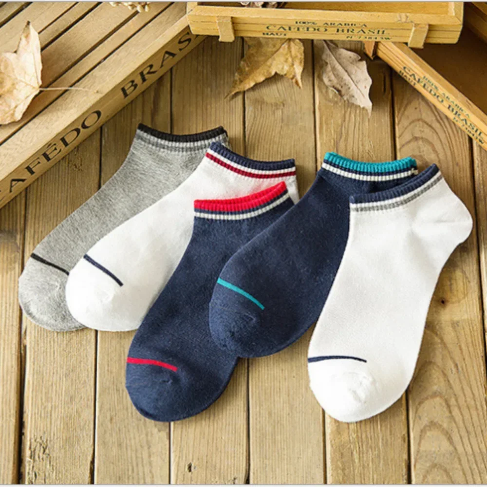 2pairs Men's Socks Cotton Stripe Boat Socks All Seasons Spring Autumn Male Casual Men Sock Breathable Men Ankle Sock