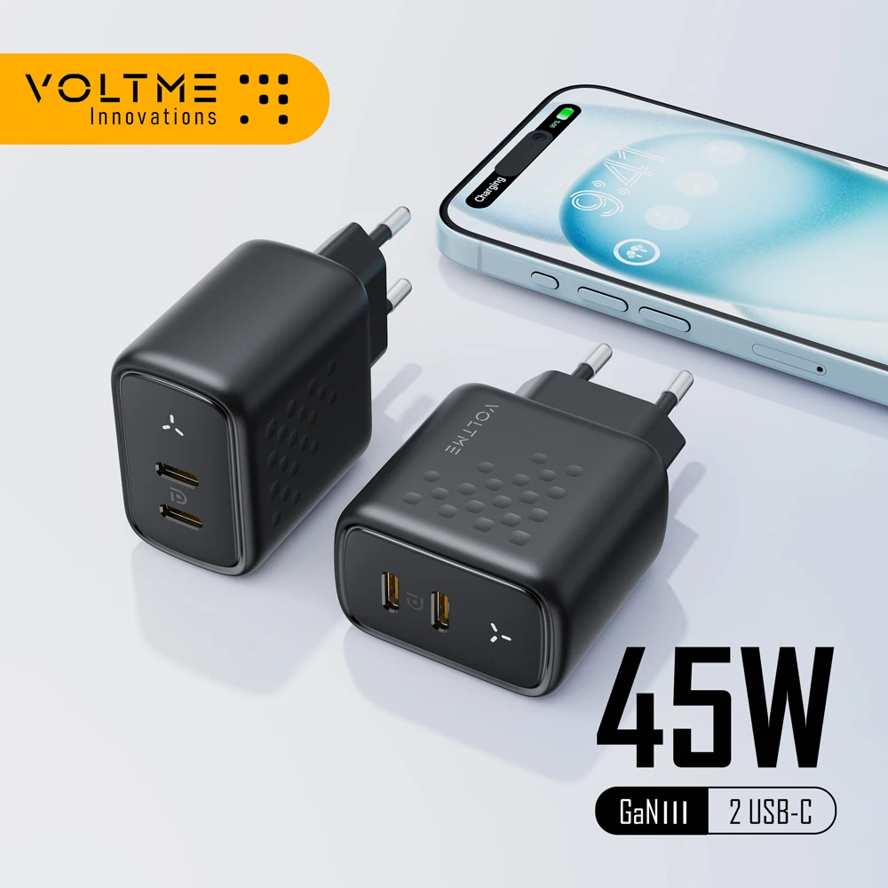 VOLTME GaN 45W USB Charger Quick Charger For iPhone 14 13 Travel Charger for Samsung S21 Fast Charger Dual Port PD USB Type C