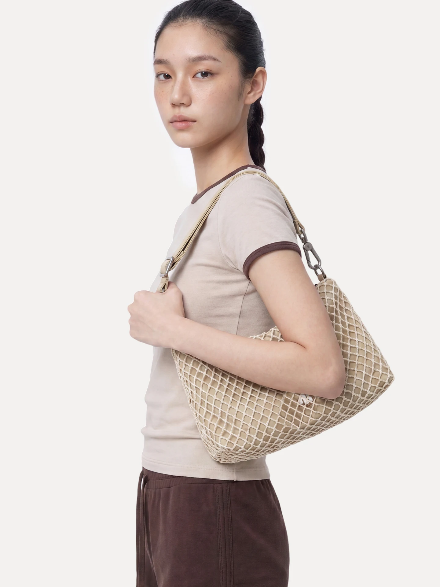 Casual Beach Style VAOPER Commuter Hollow Woven Underarm Women's Crossbody Bag Soft Nylon Material Single Shoulder Handbag