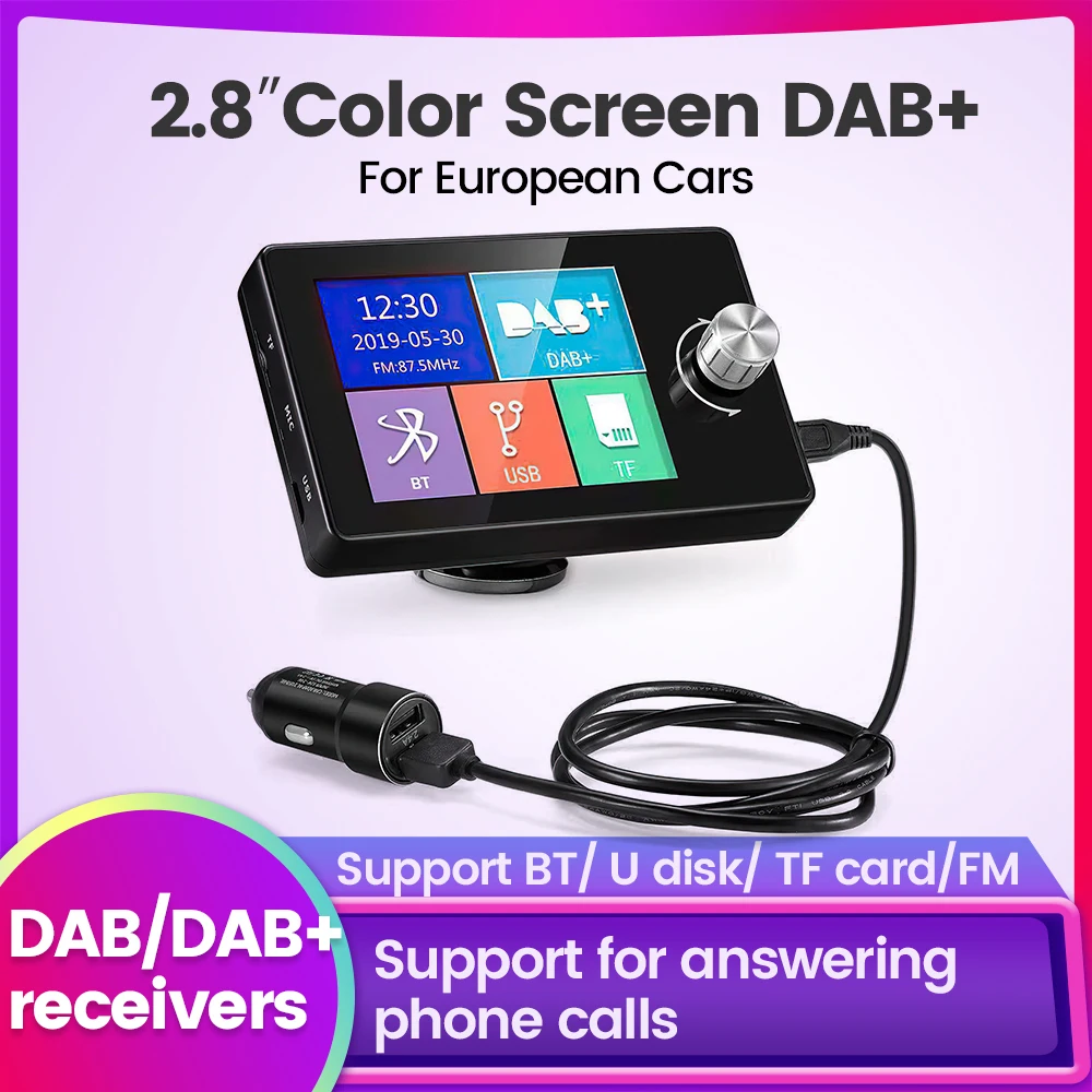 DAB+ Car Digital Radio FM Receiver BT SD TF MP3 Player 2.8 Inch Screen DAB for European Car Audio Signal Broadcasting Phone Call