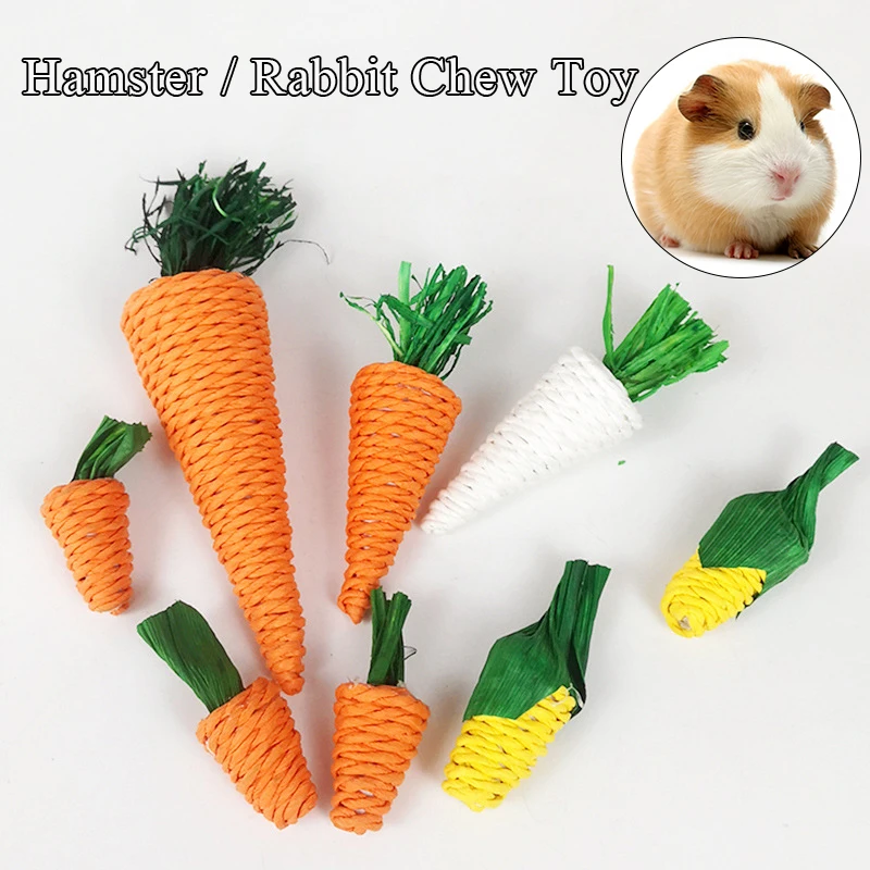 Suwikeke Hamster Chew Toys For Pets Hamster Rabbit Chew Toy Bite Grind Teeth Corn Carrot Woven Balls Tooth Cleaning Pet Supplies