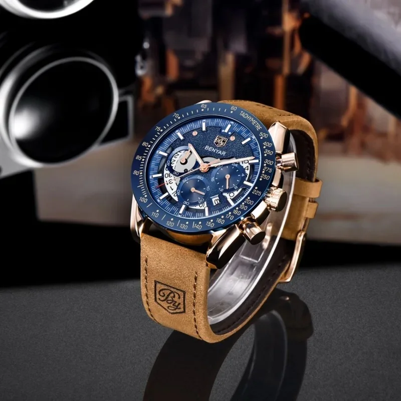 BENYAR Men Sport Quartz Watch Chronograph Calendar Luxury Waterproof Military Business Wristwatch Men Clock Reloj Hombre BY-5120
