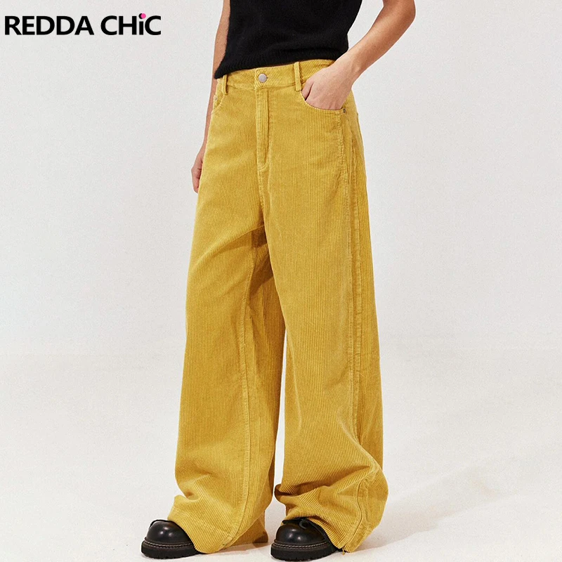 

REDDACHIC однотонные вельветовые широкие брюки с разрезом на молнии, мужские повседневные брюки с высокой талией и карманами на флисовой подкладке, винтажная осенне-зимняя одежда