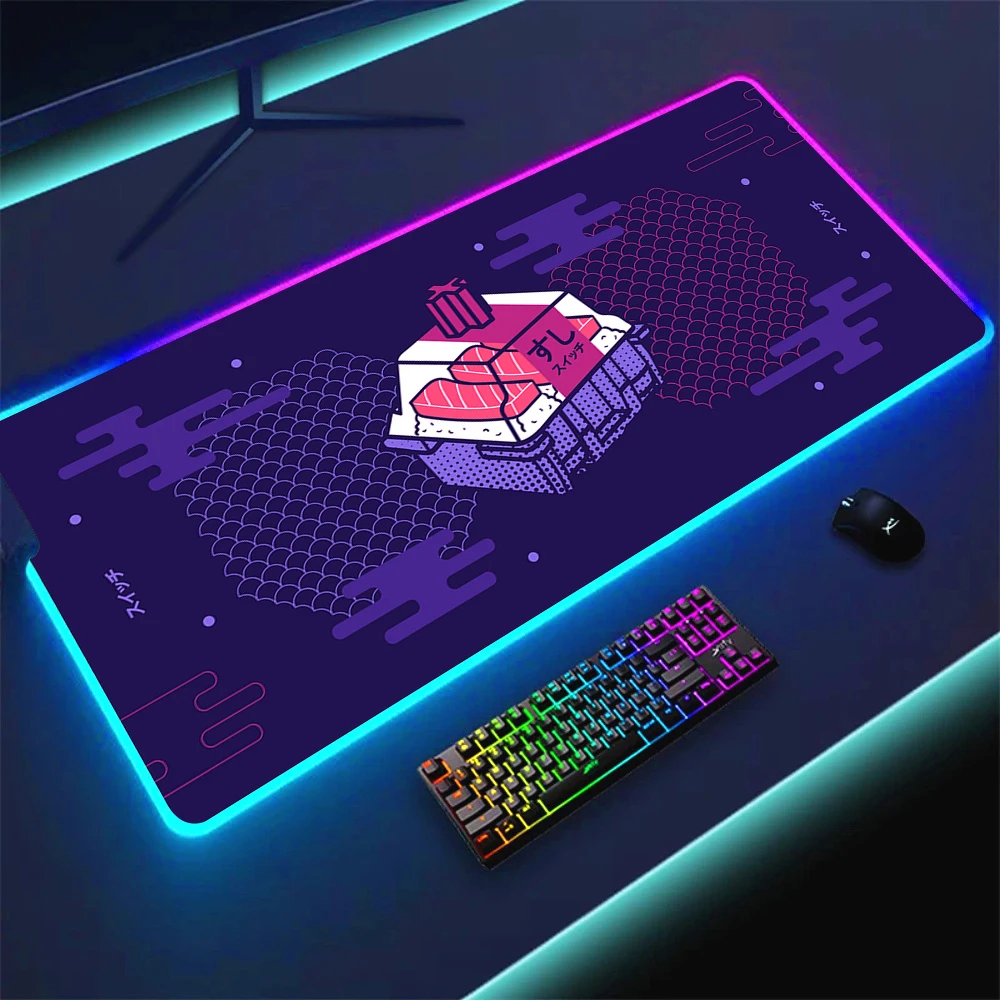 Japan Art Sushi Suitchi Deskmat Shaft Mechanical Keyboard Personalized Rgb Mousepad Switch Pad Black Mousepad LED Cool Table Mat