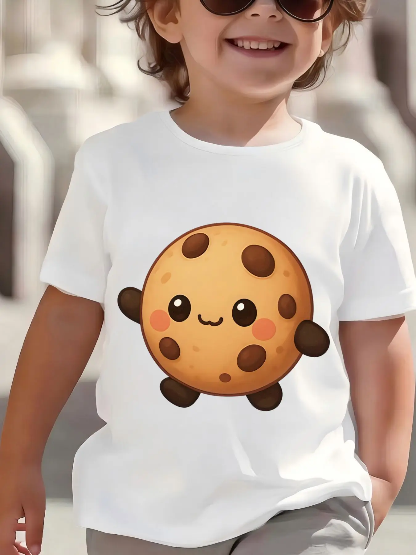 Kids Cute Smiling Chocolate Cookie Graphic Tee Boys Girls Family Matching Short Sleeve Sweet Food Cartoon Casual Daily T Shirt
