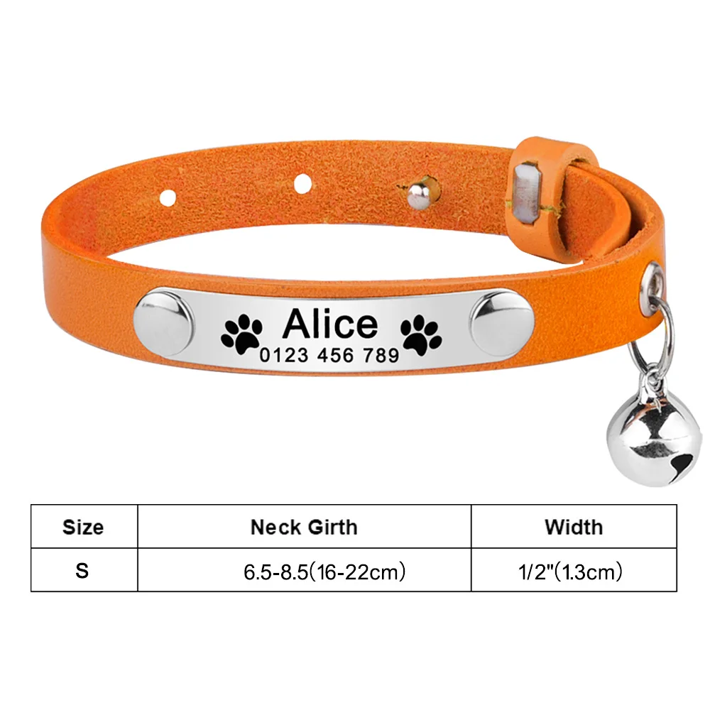 Engraved PU Leather Cat Collar Waterproof Personalized Free Custom Name Adjustable Collars Anti-lost Pu Customized Cat Accessory