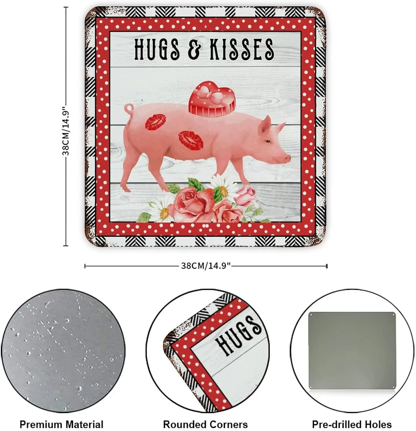 Retro Metal Tin Sign Valentine's Day Farm Animal Piggy Hugs And Kisses Nostalgic Home Pub Sign Plaque Vintage Metal Art