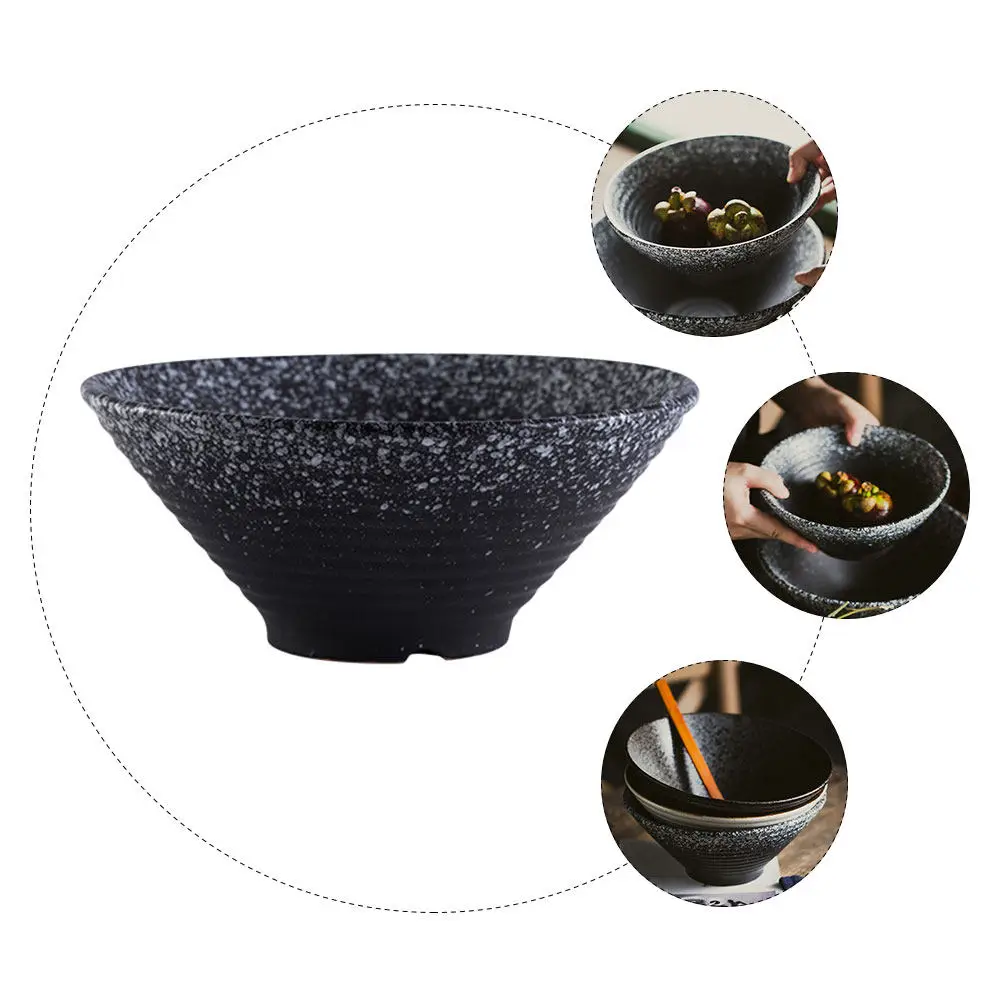 Tazón de cerámica para Ramen, plato creativo de estilo japonés para ensalada y aperitivos, contenedor de almacenamiento de alimentos para restaurante, cocina casera, color negro, 1 ud.