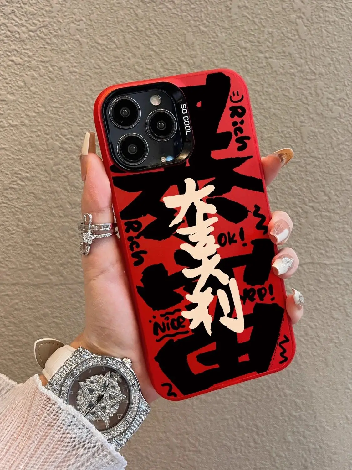 Chinese Style New Year Good Luck Case for iPhone 15 14 13 Pro Max Back Phone Cover for 12 11 Pro Plus 8 7 X XS Acrylic Cover