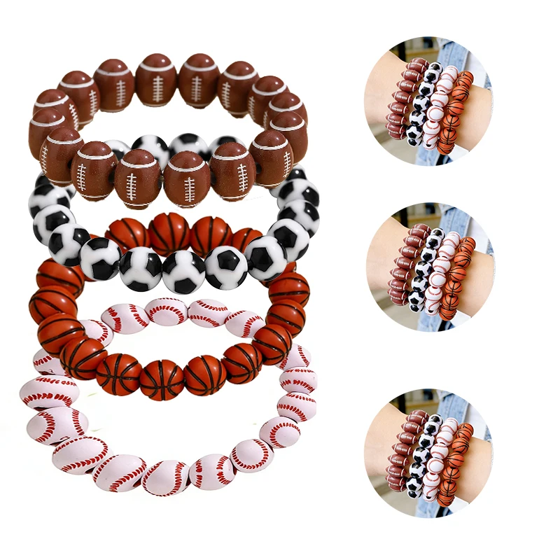 4pcs USA football baseball basketball tennis ball  strand bracelet acrylic bangle fashion charm sport fan jewelry for women men