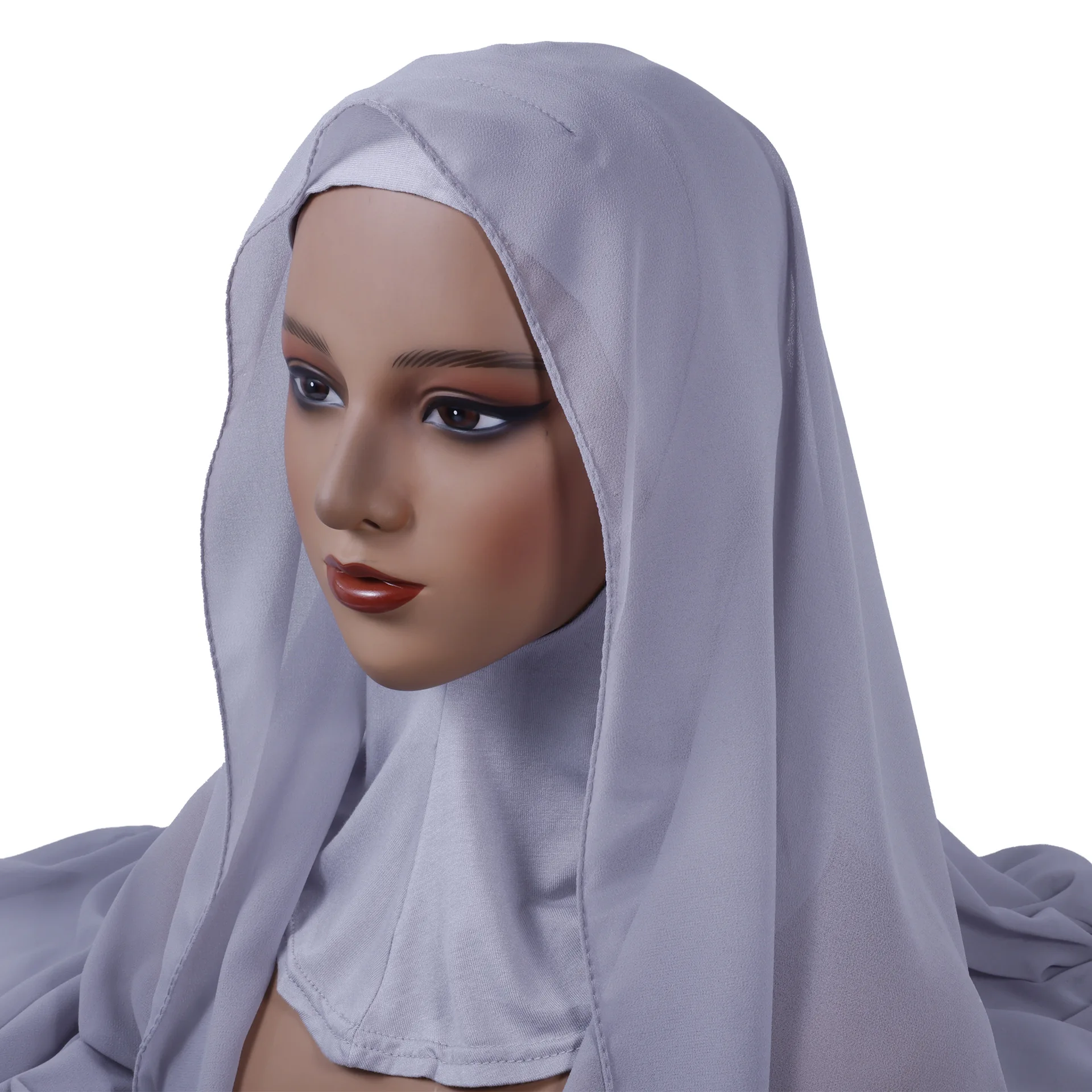 

Набор для начинающих: хиджаб из шифона + надеваемая поверх шапочки подшапочная кепка, монохромный дизайн с жемчужным акцентом для комфорта на весь день