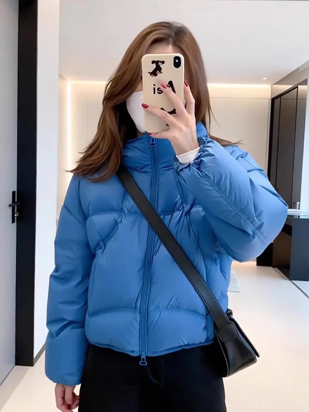 

Korean Style Thickened Ice Blue Cotton Jacket Women's Winter New Small Design Sense Cotton Coat with Hat Puff Cotton Outerwear