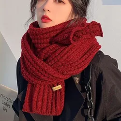 Fashion Women Winter Thickening Knit Wrap Chunky Long Warm Scarf Knitting Solid Color Fleece Scarf Outdoor Windproof Neck Cover