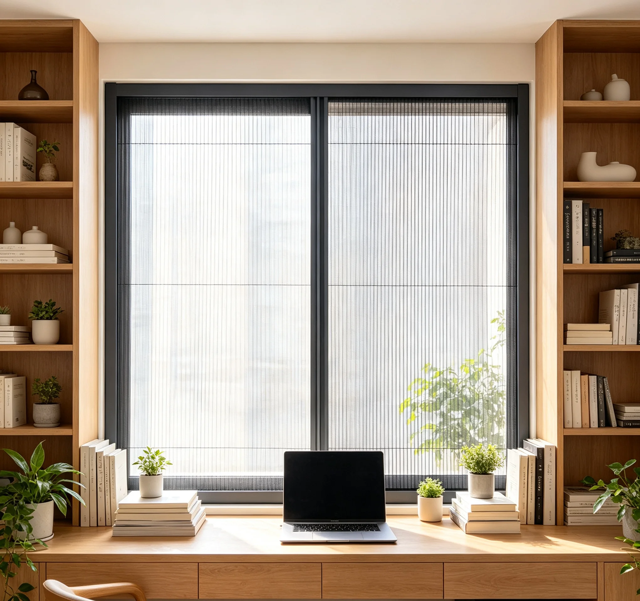 Aluminum Alloy Frame Sliding Pleated Mesh Screen, Anti Mosquito Sunscreen Window Screen, Warm In Winter Cool In Summer For Bedro