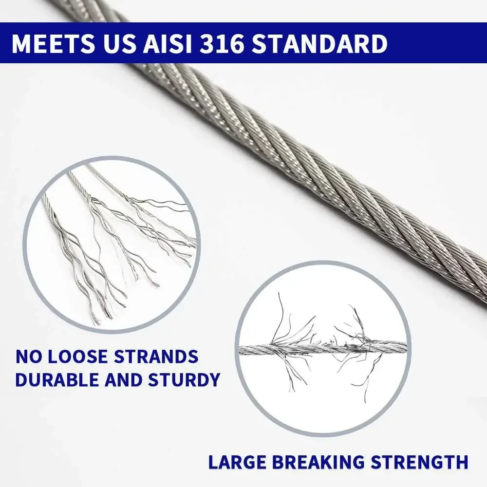 1000FT สแตนเลสสตีลเชือกลวดชุด 1/8 "7x7 Strands DIY ราวบันได T316 เครื่องบินดาดฟ้าราวชุดเครื่องตัด 1000ft