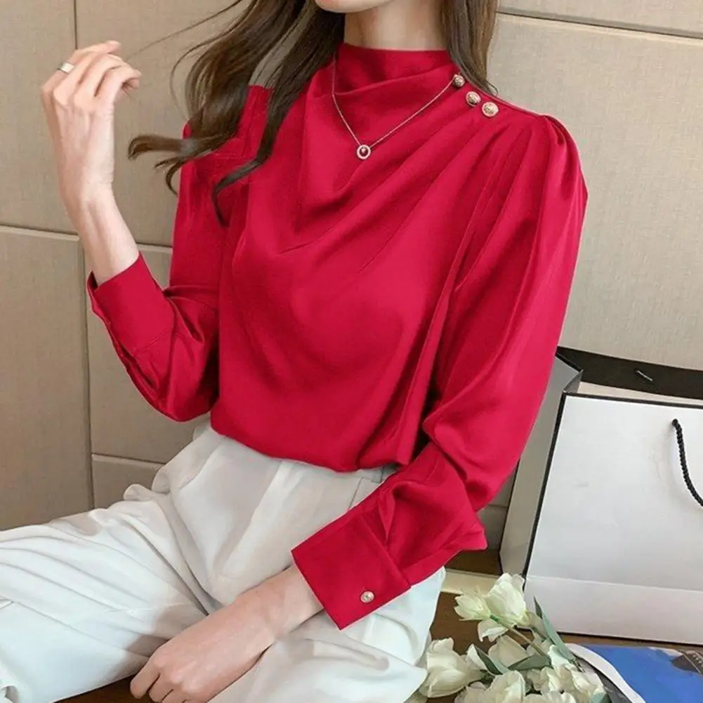

Women Blouse Easy Match Loose Long Sleeve Women Pullover Top Loose Long Sleeve Button Loose Women Shirt Spring Inner Basic Top
