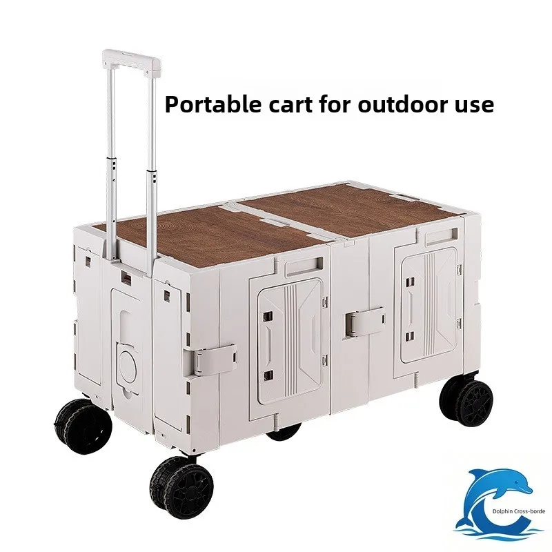 Applicable toLarge Capacity Foldable Outdoor Camping Wagon Cart with Double Doors, Portable Mobile Picnic Trolley Storage Box