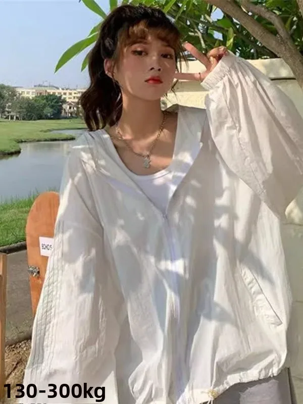 

Очень большая одежда 300-мешок с защитой от ультрафиолета, женская летняя тонкая свободная длинная куртка с капюшоном, дышащая цельная верхняя одежда...