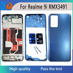 For Realme 9i RMX3491 Back Battery Glass Cover With LCD Front Middle Frame Bezel & Volume ButtonsWith Camera Lens Button